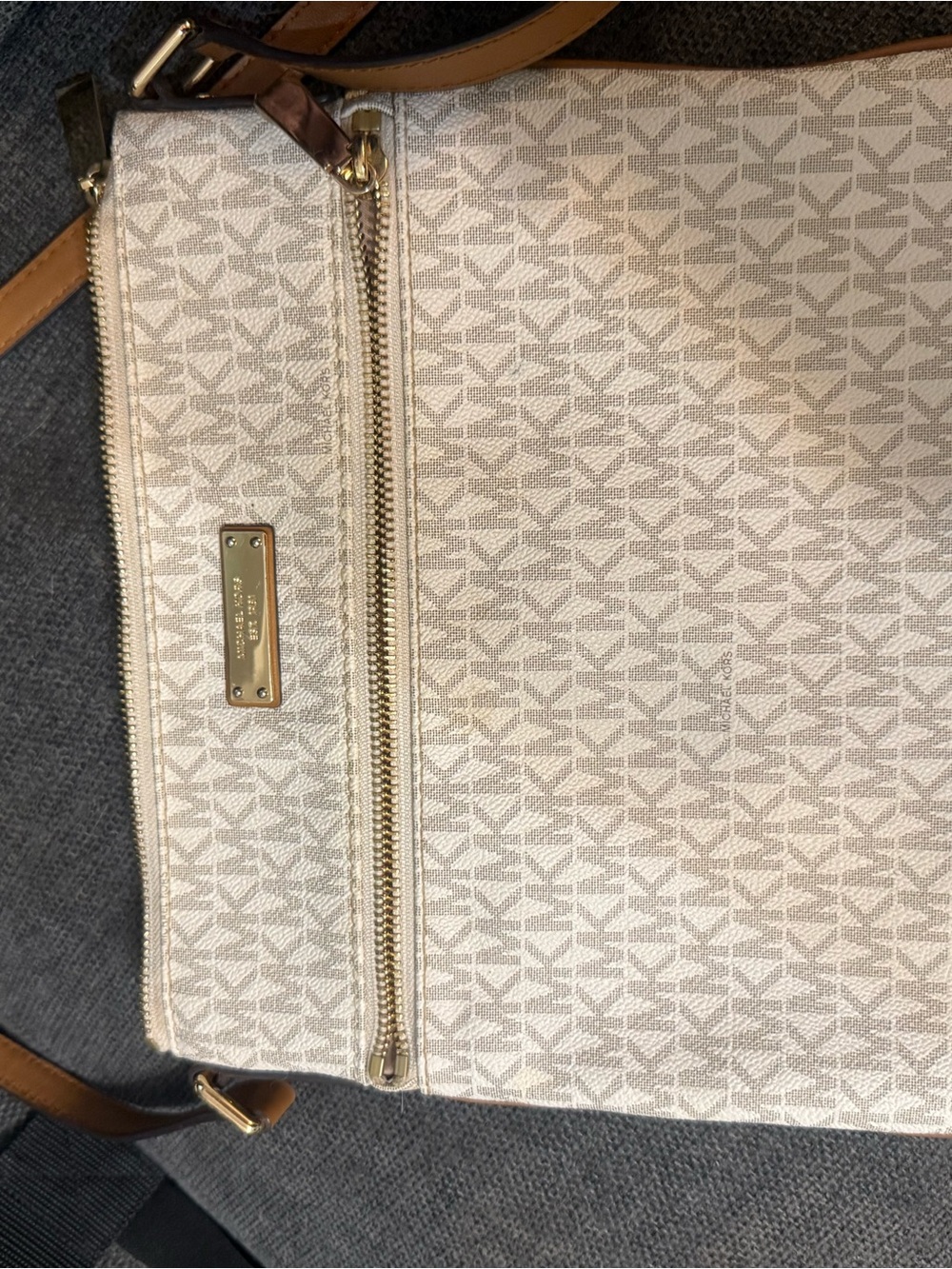 Michael Kors Cream Logo Crossbody Bag with Tan Strap